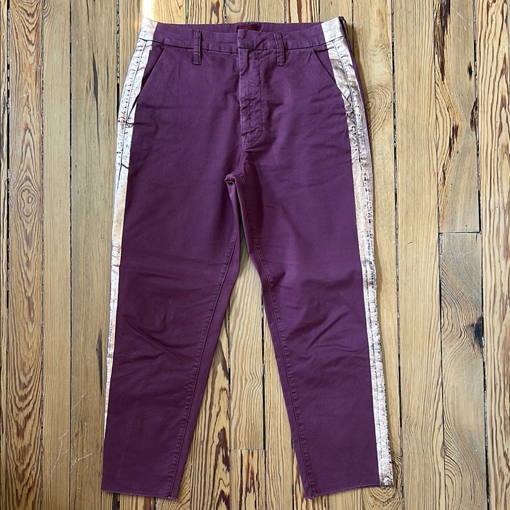 MOTHER Straight Leg Jeans in Deep Plum with Cream Side Stripe